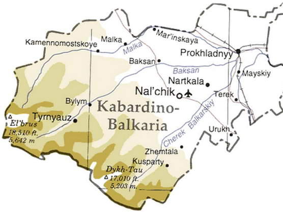 Расположение Эльбруса и Приэльбрусья на карте Кабардино- Балкарии.