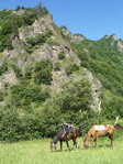 Близ реки Худес, на привале. В конном походе 'Высокогорное кольцо' к подножию Эльбруса. Северный Кавказ.