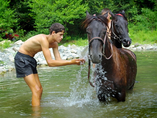 Активный отдых в Сочи. Конные походы и туры на Кавказе. Купание коней, общение.