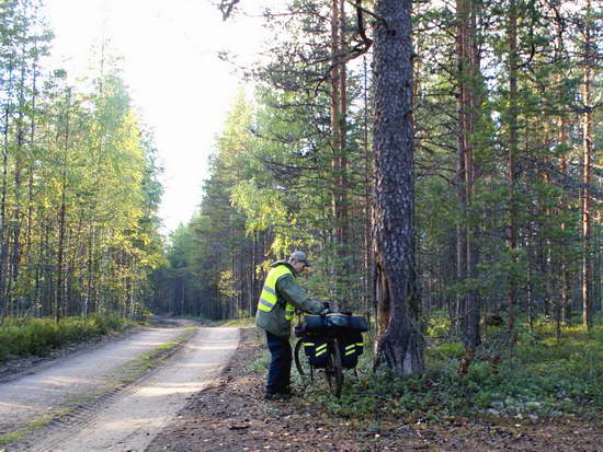 Велопоход в Карелии. Остановка на лесной дороге.